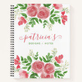 Carnet Jolie aquarelle Floral Rose Roses Nom du script (Devant)
