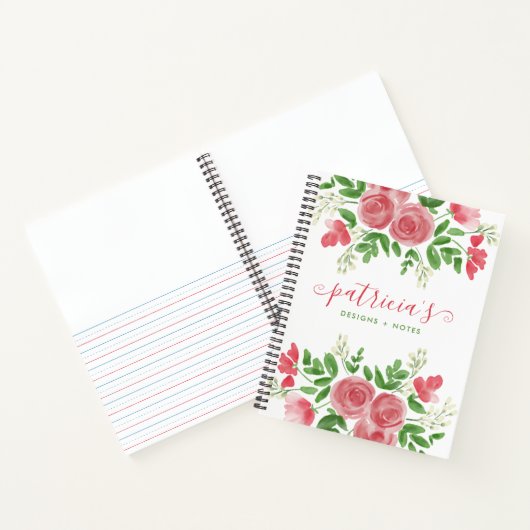 Carnet Jolie aquarelle Floral Rose Roses Nom du script (Intérieur)