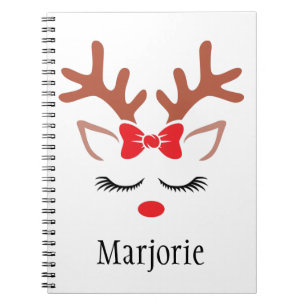 Carnet Jolie ceinture Noël Reindeer rouge nez cils arc