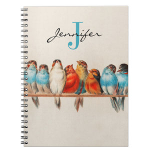 Carnet Jolie couleur Dusty Blue Birds Vintage Monogramme