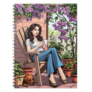 Carnet Jolie Dame Boire Du Café Relaxant Dehors