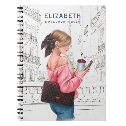 Carnet Jolie Fille avec Café à Paris (Devant)