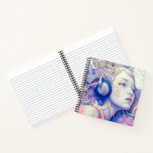 Carnet Jolie Fille avec Musique de Casque Écouteurs Art M