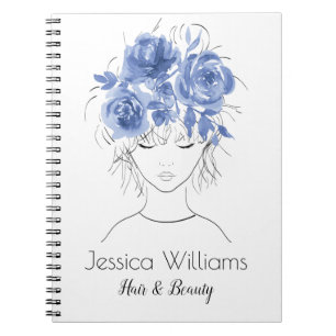 Carnet Jolie fille bleu aquarelle rose-Floral