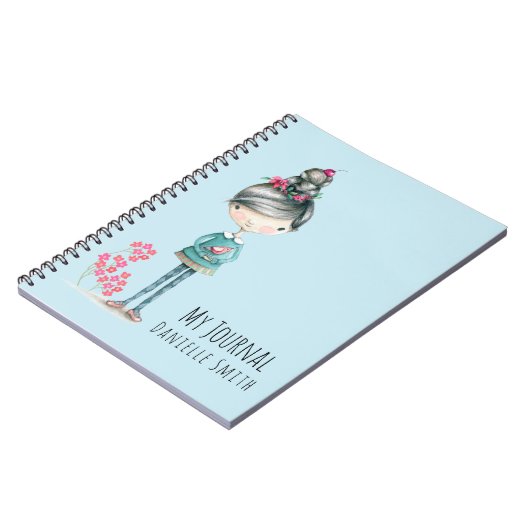 Carnet Jolie Fille Boho Avec Oiseau (Côté gauche)