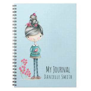 Carnet Jolie Fille Boho Avec Oiseau