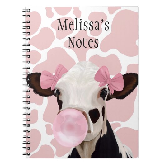 Carnet Jolie fille Bubblegum rose soufflant vache (Devant)