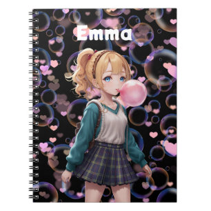 Carnet Jolie Fille, Bulle de Chewing-Gum Rose, Personnali
