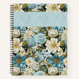 CARNET JOLIE FLEURS DE COULEUR D'EAU BLEU ET CRÈME