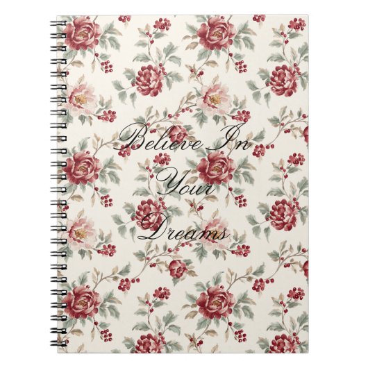 Carnet Jolie Florale Crème Rouge Chic (Devant)