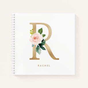 Carnet Jolie Florales Faux Gold Foil Lettre R Monogramme
