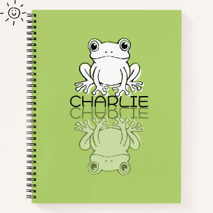 Carnet Jolie Grenouille Verte Doodle Réflexion Nom Person