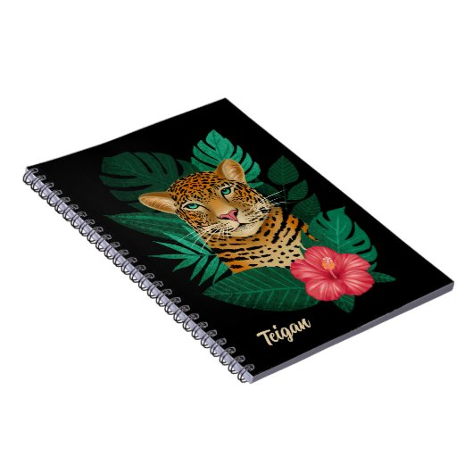 Carnet Jolie jungle léopard Art Floral | Noir | Nom (Côté Droit)