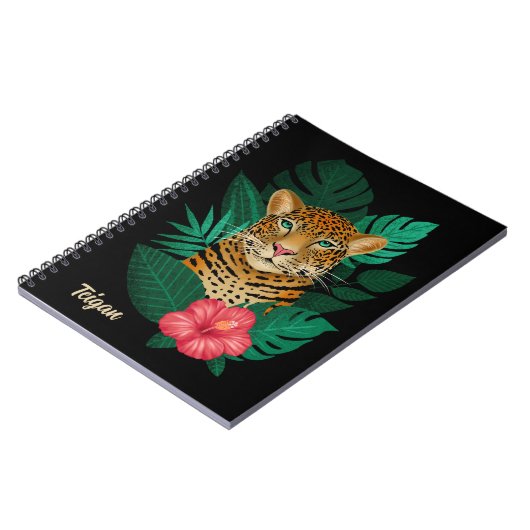 Carnet Jolie jungle léopard Art Floral | Noir | Nom (Côté gauche)