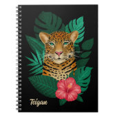 Carnet Jolie jungle léopard Art Floral | Noir | Nom (Devant)