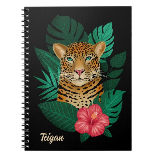 Carnet Jolie jungle léopard Art Floral | Noir | Nom (Devant)