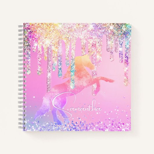 Carnet Jolie licorne rose Parties scintillant arc-en-ciel (Devant)