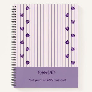Carnet Jolie Nom & Devise Violet Stripes et Fleurs