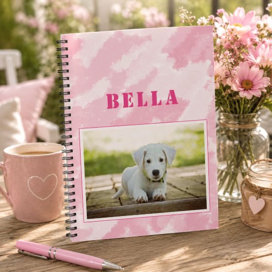 Carnet Jolie photo abstraite de chien rose et nom