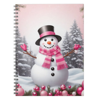 Carnet Jolie scène de bonhomme de neige rose Noël