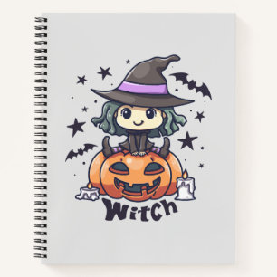 Carnet Jolie sorcière enfant assise sur un Citrouille - "