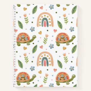 Carnet Jolie tortue aquarelle et Motif arc-en-ciel