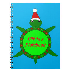 Carnet Jolie tortue de Noël avec coquille de fleurs perso