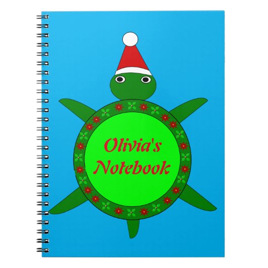 Carnet Jolie tortue de Noël avec coquille de fleurs perso (Devant)