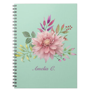 Carnet Jolie Turquoise et rose pastel Aquarelle Florale