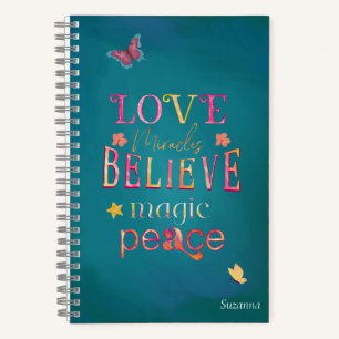 Carnet Jolie typographie Papillons Nom rose