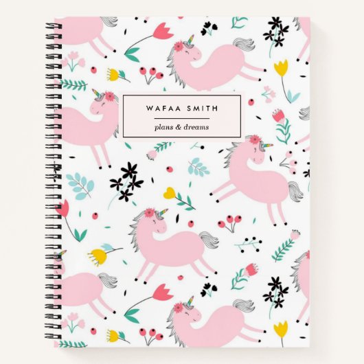 Carnet Jolie Unicorne Rose fille Aquarelle Monogramme (Devant)