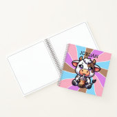 Carnet Jolie vache bébé Boire Boba Kawaii Cartoon (Intérieur)