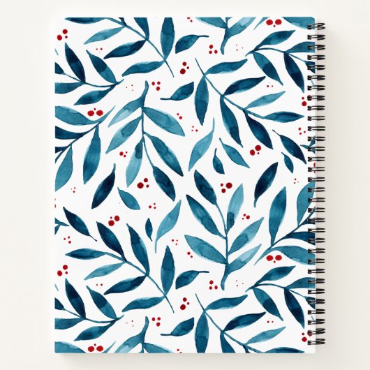 Carnet Jolies branches d'aquarelle - turquoise et rouge (Dos)