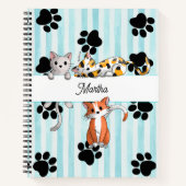 Carnet Jolies chatons & pattes, bleu rayé spirale (Devant)