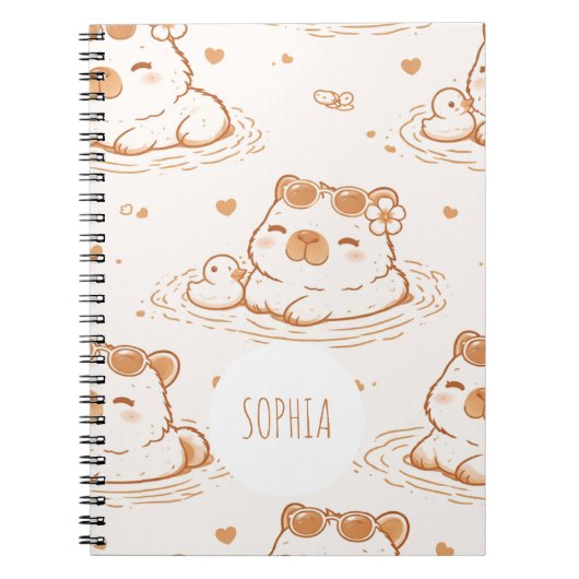 Carnet Jolies Filles Capybara École Nom Personnalisé (Devant)