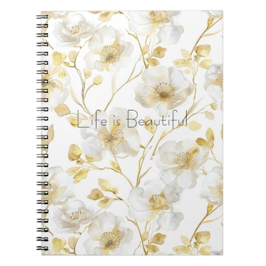 Carnet Jolies Fleurs Blanches Dorées  (Devant)