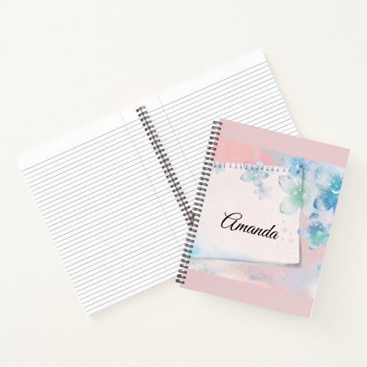 Carnet Jolies fleurs bleues sur Arrière - plan rose (Intérieur)