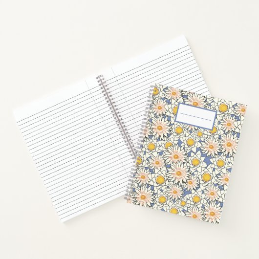 Carnet Jolies fleurs rétro l Elégant motif l Bleu (Intérieur)