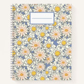 Carnet Jolies fleurs rétro l Elégant motif l Bleu (Devant)