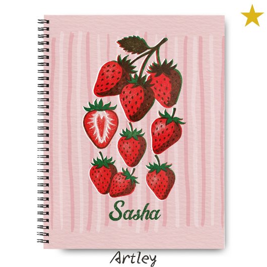 Carnet Jolies fraises et rayures au Risographe avec nom p