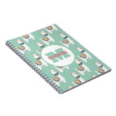 Carnet Jolies Llamas Blanches Monogramme Nom Initial Vert (Côté Droit)