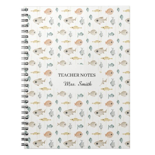 Carnet Jolies notes d'enseignant de poissons à l'aquarell (Devant)