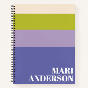 Carnet Jolies rayures violettes et vertes Personnalisé Mo