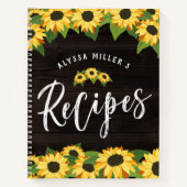 Carnet Jolies tournesols et recettes en bois rustique (Devant)
