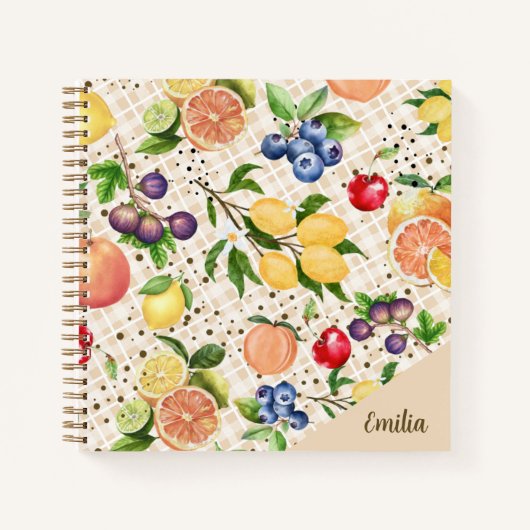 Carnet Jolis agrumes et fruits à monogramme Orange Marron (Devant)