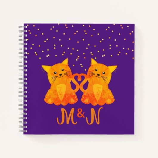Carnet Jolis Chatons Orange Monogramme Initiales Ludiques (Devant)