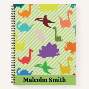 Carnet Jolis dinosaures colorés sur des rayures