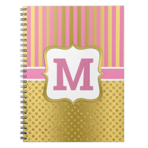 Carnet Jolis points scintillants dorés et rayures roses 