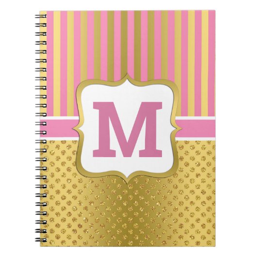 Carnet Jolis points scintillants dorés et rayures roses (Devant)
