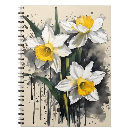Carnet Jonquille - Fleurs aquarelle (Devant)